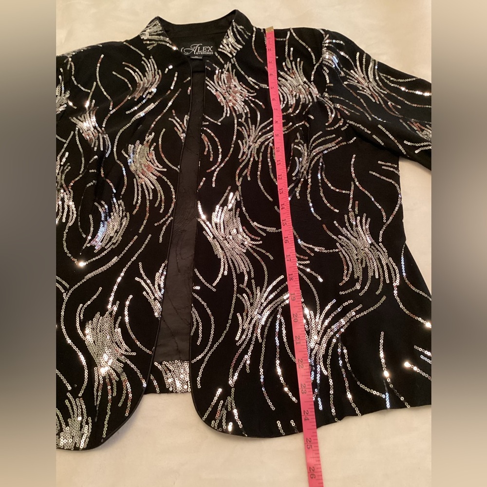 Alex Evenings Black Sequined Evening Jacket & Tank Top w Silver Wave Accents XL - Picture 5 of 12